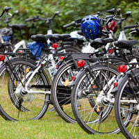 Abgestellte Fahrräder im Grünen