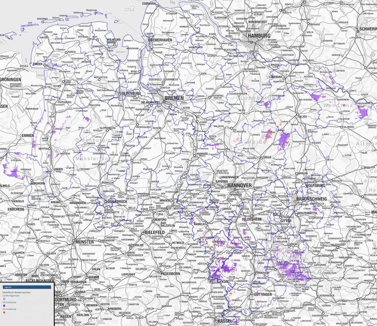 Mobilfunkversorgung in Niedersachsen Karte