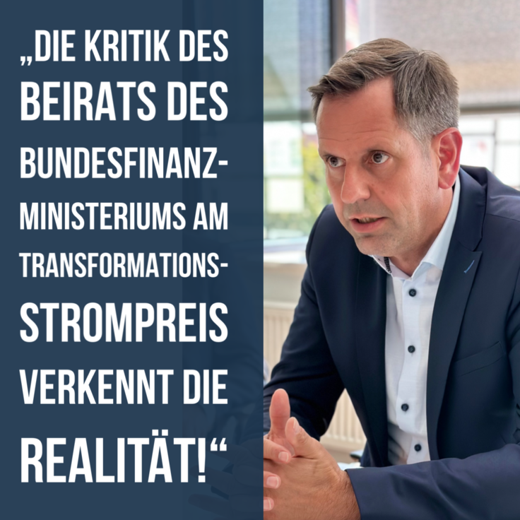 SharePic mit Zitat von Olaf Lies: "Die Kritik des Beirats des Bundesfinanzministeriums am Transformationsstrompreis verkennt die Realität!"
