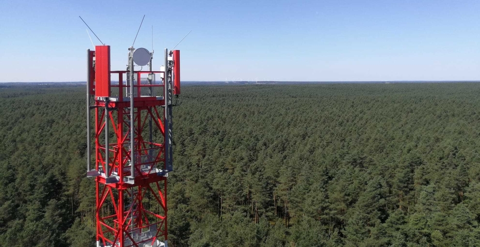 Mobilfunkmast mit Wald im Hintegrund